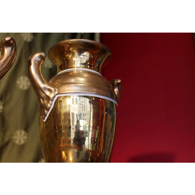 Ceramic French Empire Period Matte and Burnished Gilt Porcelain Vases, Set of 2 For Sale - Image 7 of 10