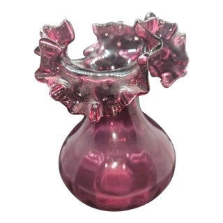 Coin Ruffled Vase Vintage Fenton Glass Cranberry For Sale