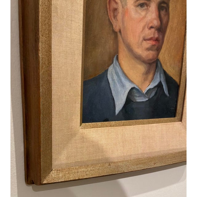 1950s Vintage Portrait of a Man in Blue by Richard Schmueckle For Sale - Image 5 of 7