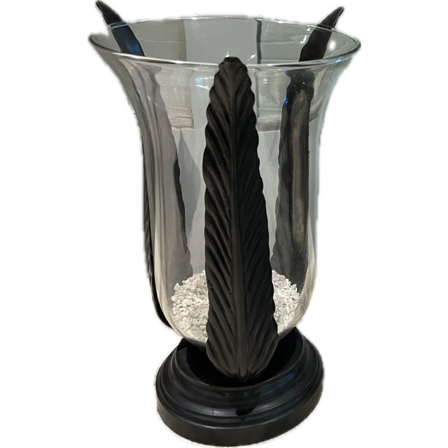 Beautiful Kreiss Hurricane Glass Candleholder Round with a Glass Top Holder. Pair of two