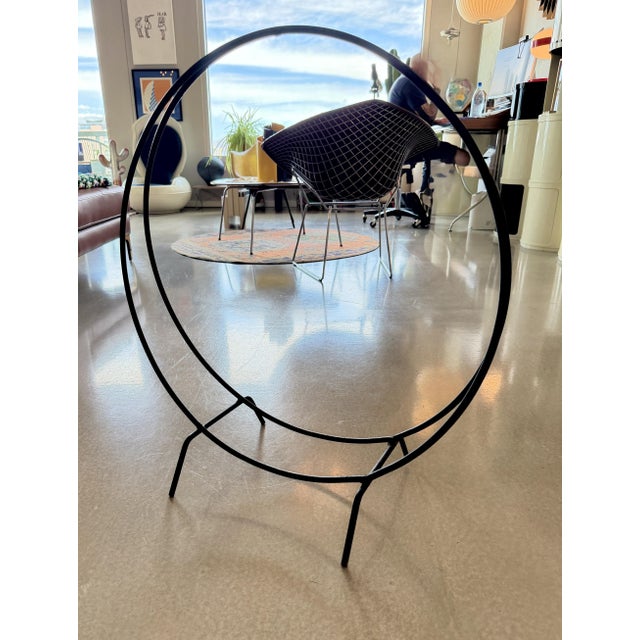 Mid-Century Modern 60s Solid Wrought Iron Fireplace Log Holder Hoop Design Umanoff Tepper Style For Sale - Image 3 of 12