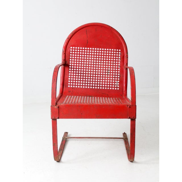 Mid Century Red Metal Patio Chair For Sale - Image 10 of 12