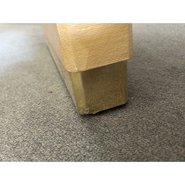 Beige Custom Made Waterfall Console/Sofa Table With Brass Base C1980s For Sale - Image 8 of 11