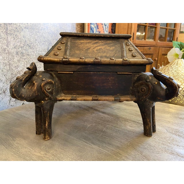 1920s Carved Wood Elephant Box For Sale - Image 9 of 13