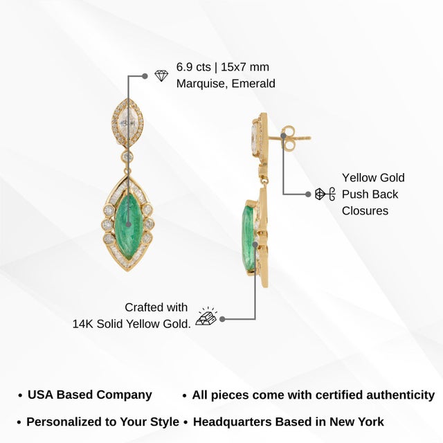 14k Yellow Gold 6.9ct Emerald & 3.24ct Diamond Art Deco Earrings- 2 Pieces For Sale - Image 11 of 14