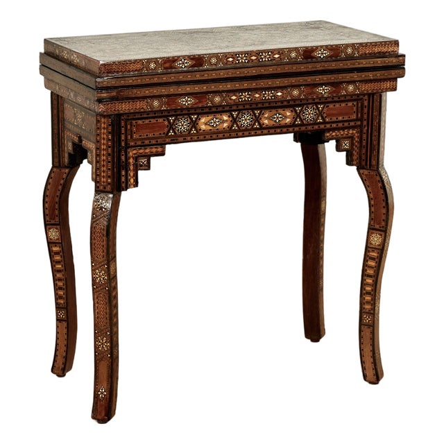 Antique Moroccan Foldout Inlaid Game Table For Sale