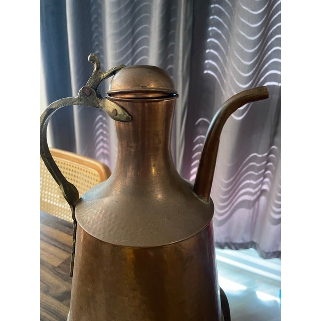 Antique 19th Century Turkish Hammered Copper Pitcher With Brass Handle Water Pot For Sale - Image 9 of 11