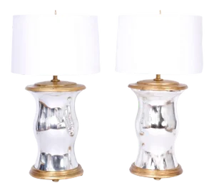 Pair of Modern Mirrored and Gilt Wood Table Lamps