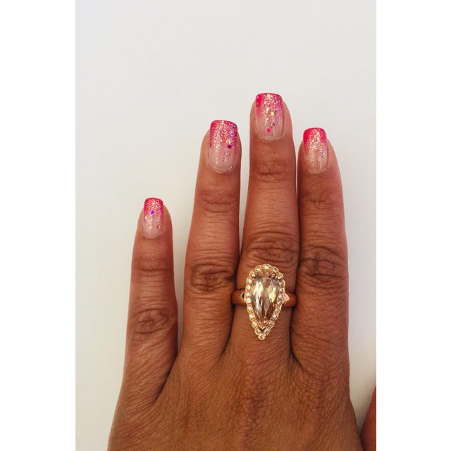 Early 21st Century 4.72 Carat Pear Cut Morganite Diamond 14 Karat Rose Gold Ring, Size 7.75 For Sale - Image 5 of 7