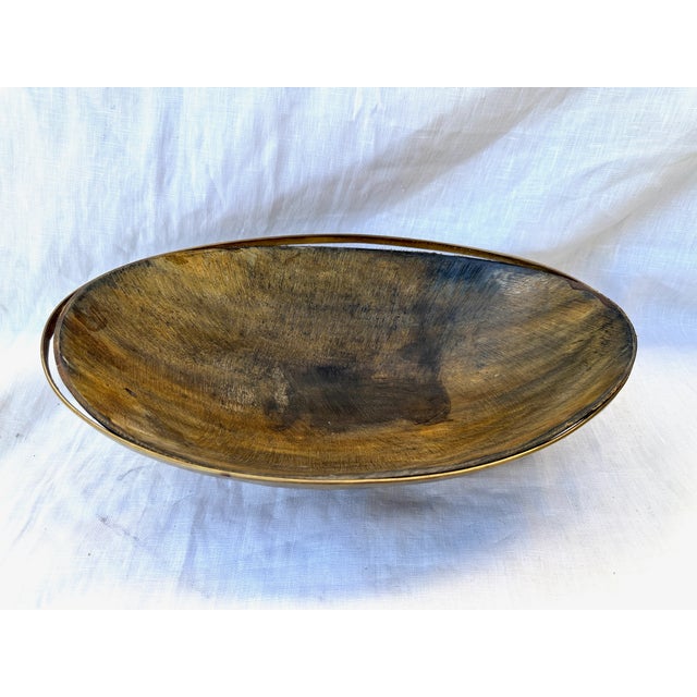 2010s Vintage Oval Bovidae Horn Bowl W/Brass Rim For Sale - Image 5 of 5