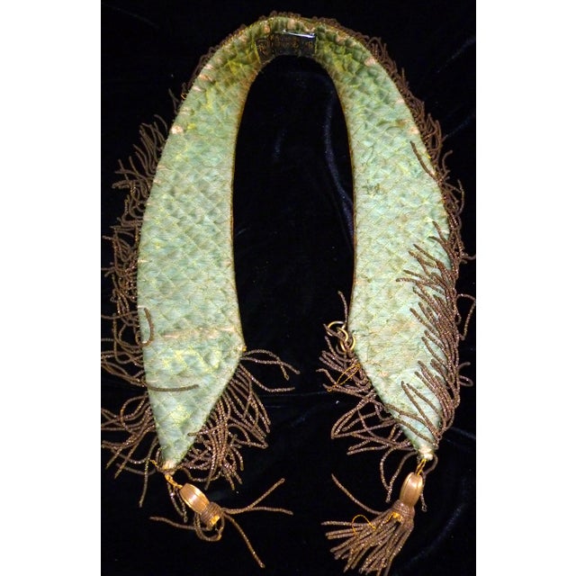 19th Century Knights Templar Velvet Collar With Quilted Moss Silk & Metallic Fringe Passementerie For Sale - Image 4 of 5