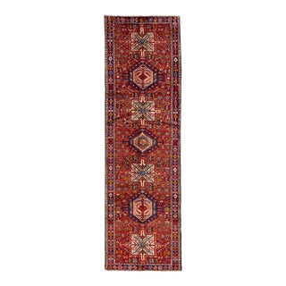 1960s Vintage Persian Heriz Red Handmade Medallion Wool Runner For Sale
