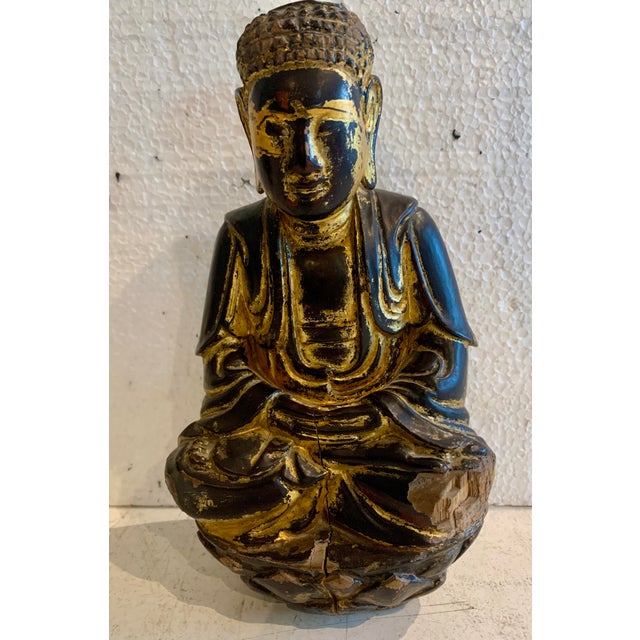 Solid Wood Buddha with Golden Patina, 20th Century For Sale - Image 10 of 10