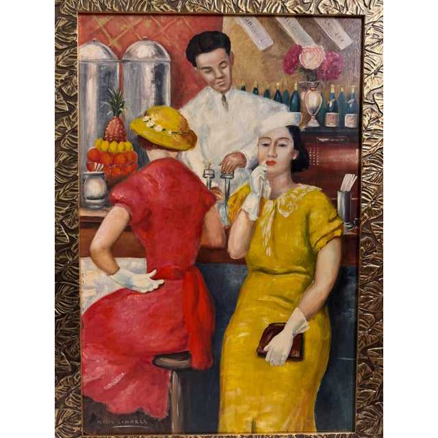 "The Soda Fountain" Art Deco Painting From the Collection of Seymour Stein For Sale - Image 10 of 12