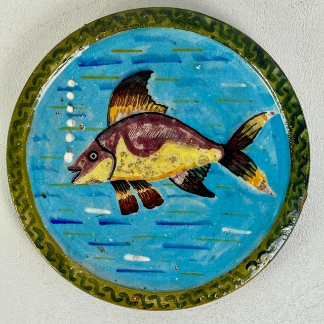 Mid 20th Century Small Vintage Round Ceramic Decorative Plate With Fish Motif For Sale - Image 5 of 7