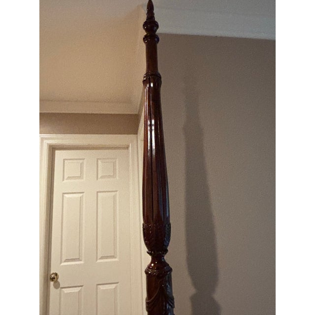 1990s Queen Cherry 4 Poster Rice Headboard /Frame With Stool For Sale - Image 6 of 9
