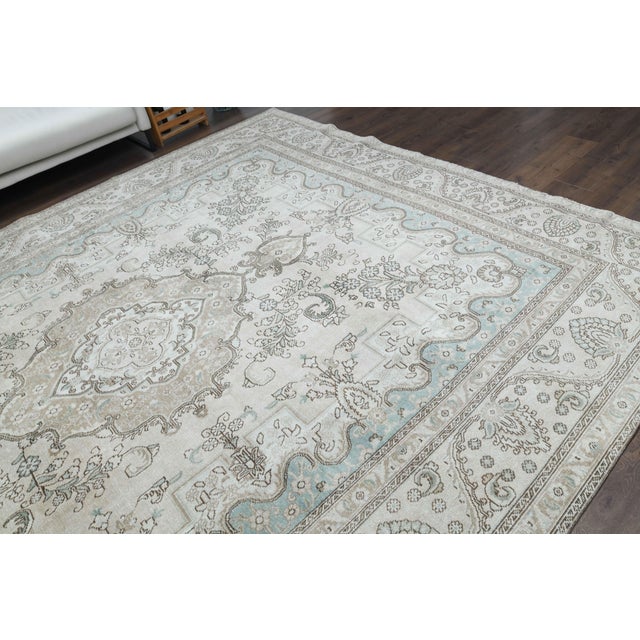 1970s Vintage Persian Handmade Wool Cotton Beige Area Rug For Sale In San Francisco - Image 6 of 11