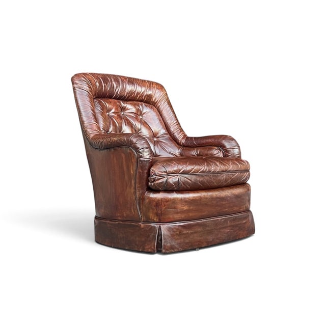 Vintage 1970s Drexel Heritage Brown Leather Button-Tufted Swivel-Tilt Lounge Chair For Sale - Image 9 of 16