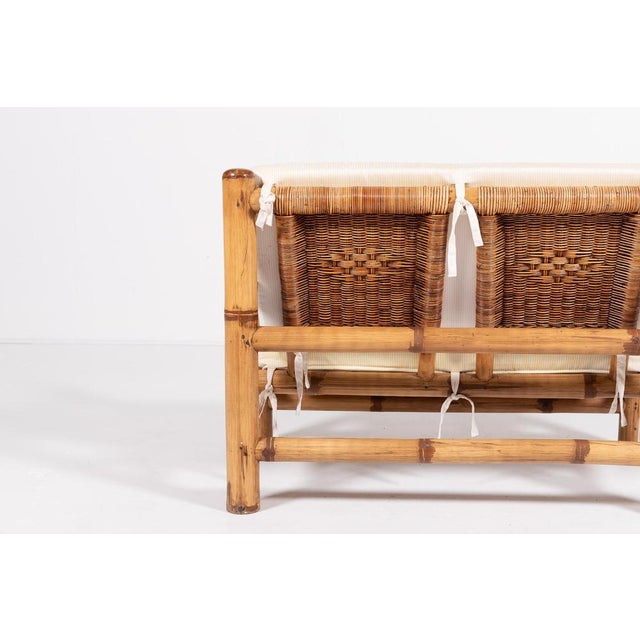 Italian Modern Bamboo & Wicker Bench, 1970s For Sale - Image 14 of 15