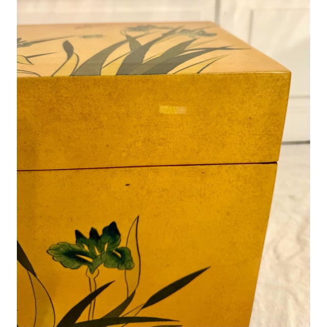 Japanese Lacquered Chest Trunk on Stand With Floral and Butterfly Motifs For Sale In Los Angeles - Image 6 of 12