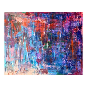 Original Signed Abstract Painting Blues Reds by Arlene Carr