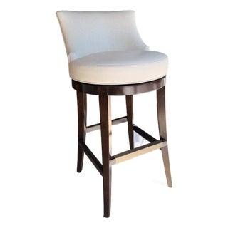 Century Ivory Leather Bar Stool With Wood Legs For Sale