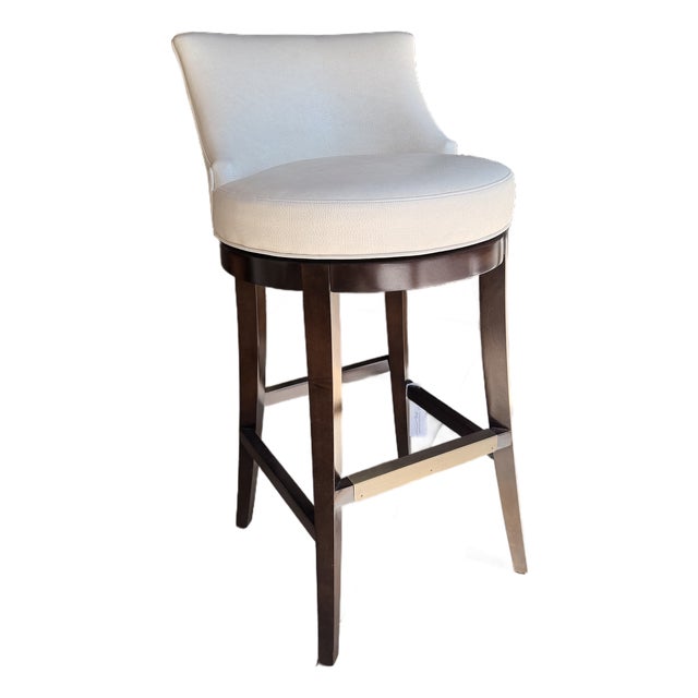 Century Ivory Leather Bar Stool With Wood Legs For Sale