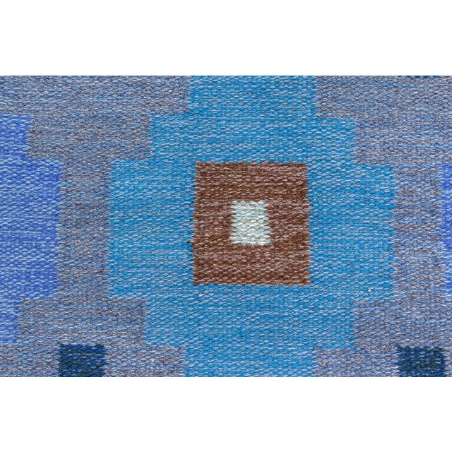 Doris Leslie Blau Swedish Geometric Blue Flat Woven Rug For Sale - Image 4 of 9