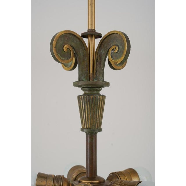 Swedish Art Deco Chandelier in Glass and Patinated Brass, 1940s For Sale - Image 6 of 10