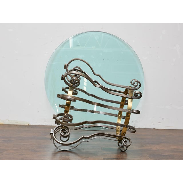 Midcentury Italian Glass Top Center Table with Sculptural Steel and Brass Base For Sale - Image 10 of 12