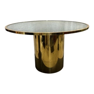 1980s Steve Chase Crackled Glass Brass Dining Table For Sale