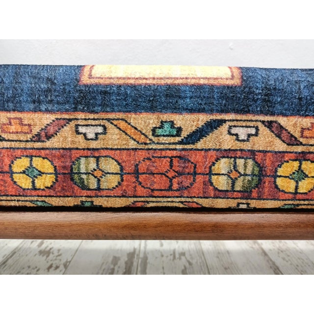 Mid-Century Modern Blue Rug Upholstered Ottoman Bench For Sale - Image 3 of 10
