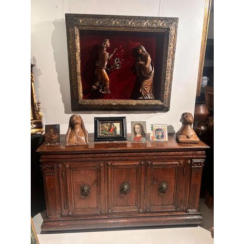 Wooden Annunciation with Carved Frame, 1600s For Sale - Image 3 of 7