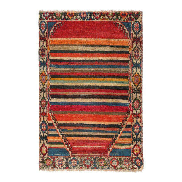 Vintage Gabbeh Tribal Rug in Polychromatic Stripes and Geometric Patterns For Sale