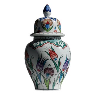 Handmade Ceramic “Kupecik” Ginger Jar (20cm) – Vibrant Spring Garden Pattern – Lidded Home Decor For Sale