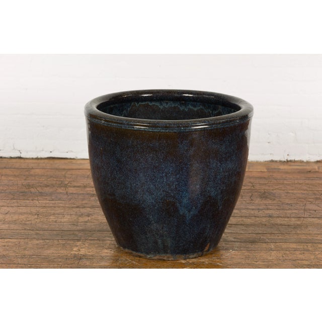 Thai Vintage Oversized Shigaraki Style Namako Glazed Planter with Wave Effects For Sale - Image 10 of 13