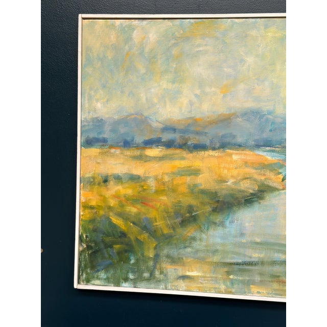Original Vintage Scandinavian Oil on Canvas – “River Landscape with Mountains” – Framed – 99 × 70 cm (39" × 27.6") incl....