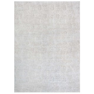 Contemporary Damask Tonal Arabesque Gray With Taupe Silk Carpet "Hush" For Sale