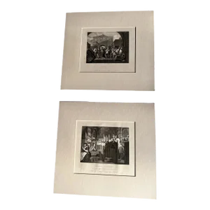 2 Antique Engraving Prints W/Mats Industry and Idleness and Gate of Calais