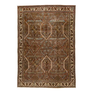 Antique Malayer Wool Rug | Distressed Muted Rust & Blue Oushak Style Area Rug For Sale