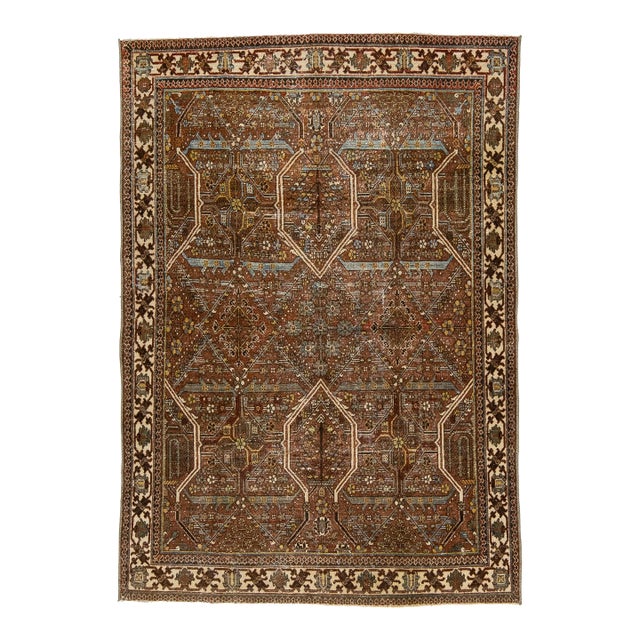 Antique Malayer Wool Rug | Distressed Muted Rust & Blue Oushak Style Area Rug For Sale