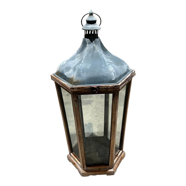 French Rustic Antique Wood Candle Lantern For Sale