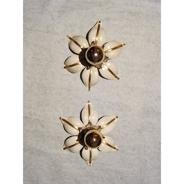 Florentine Hollywood Regency Style Hand-Forged Gilded Ceiling or Wall Lamps with Metal Leaves and Floral Patterns, 1950s For Sale - Image 16 of 18