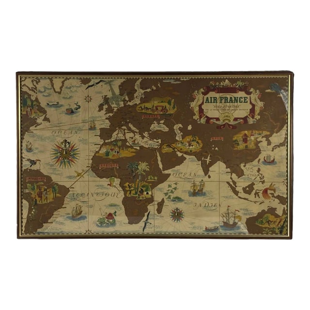 1939 Lucien Boucher, Air France 'Nova Et Vetera' Poster Map, Paris France For Sale