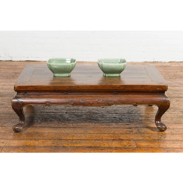 Asian Antique Low Rectangular Coffee Table with Arched Legs For Sale - Image 3 of 12