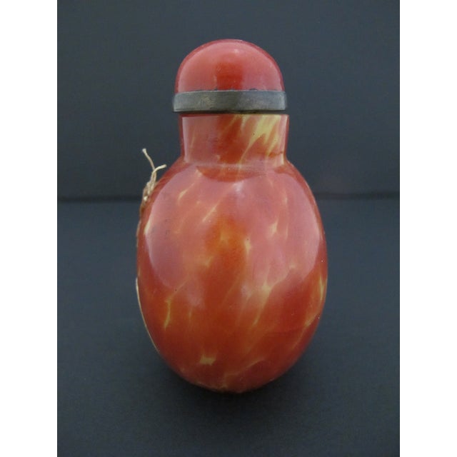 Chinese Chinese Vintage Simulated Realgar Orange Yellow Glass Snuff Bottle For Sale - Image 3 of 11