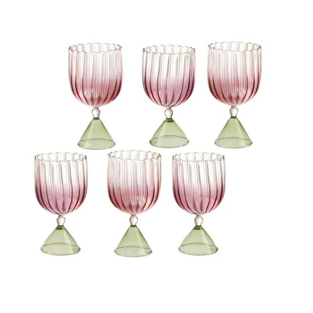 Contemporary Calypso Wine Glass in Pink-Green by Serena Confalonieri, Set of 6 For Sale - Image 3 of 3