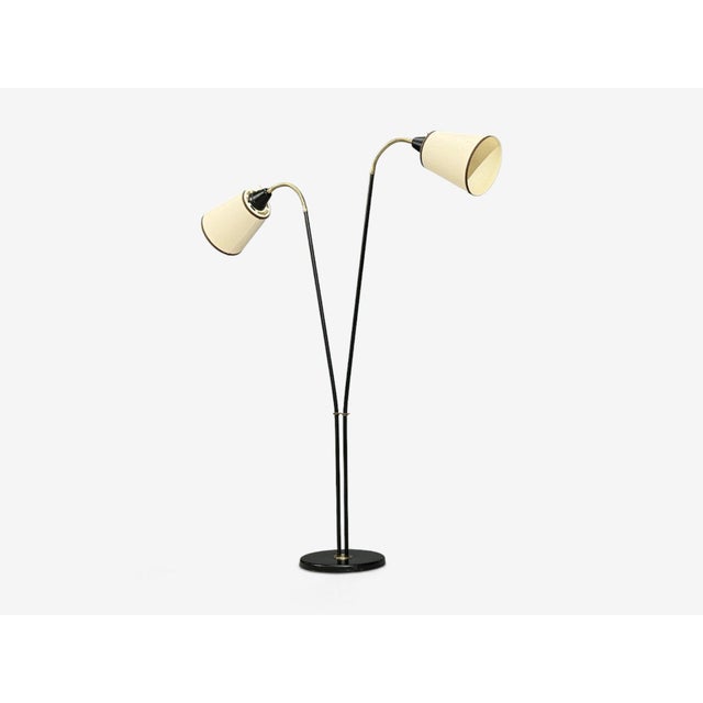 1960s 1960s Swedish Modern, Floor Lamp, Black Lacquered Metal, Brass, Fabric For Sale - Image 5 of 12