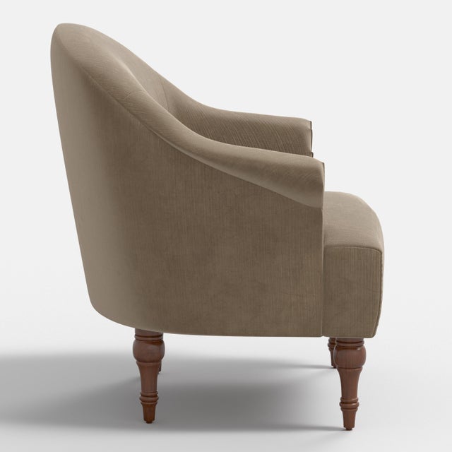 Transitional Josephine Taupe Velvet Armchair For Sale - Image 3 of 7