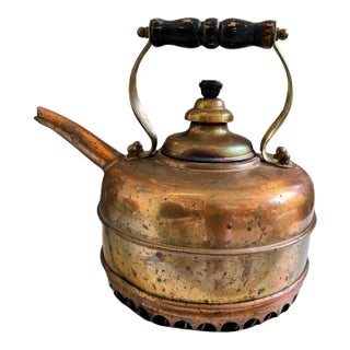 Antique 1930s English Simplex Solid Copper Kettle With Integrated Spirit Burner For Sale